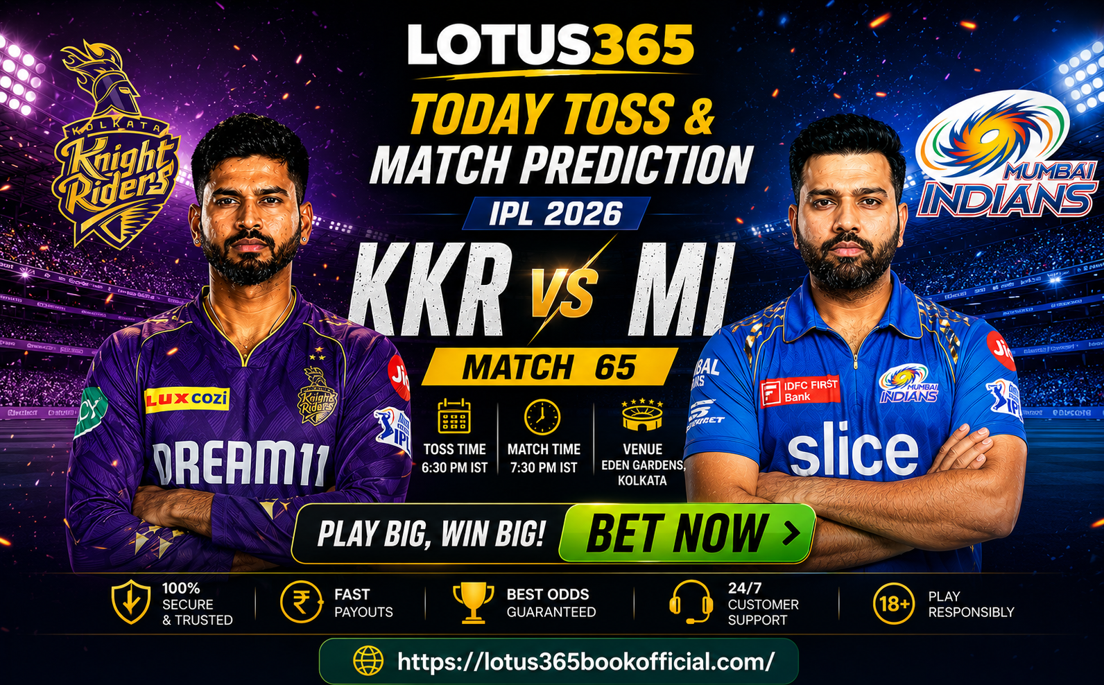 Today Toss and Match Prediction: KKR vs MI IPL 2026 Match 65 | Online Betting ID